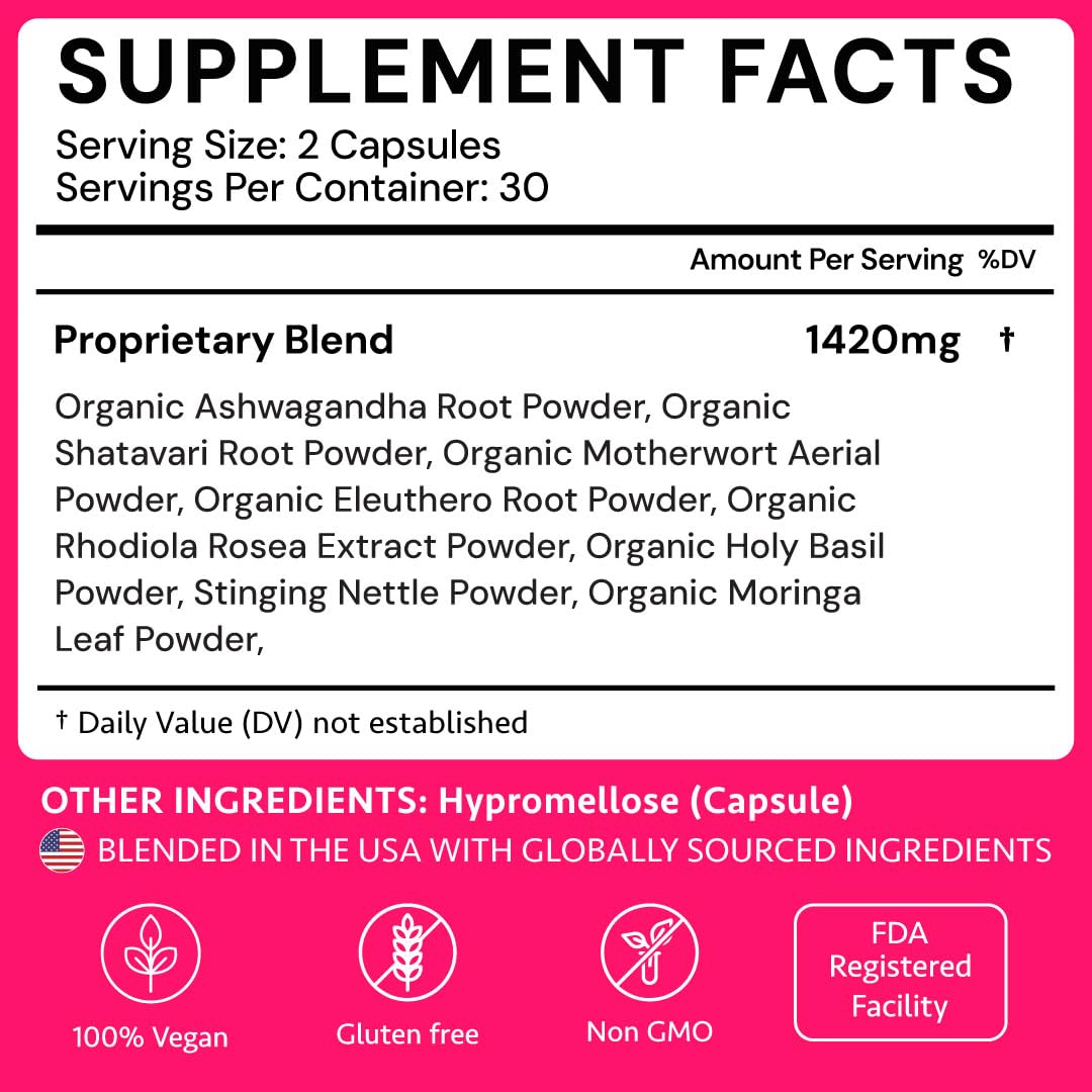 Ayurvedic Hormone Balance for Women | Cortisol Reducer | Mood, Energy, Stress, & Sleep Support | Estrogen | Perimenopause | Ashwagandha, Rhodiola, & Holy Basil | Made in USA | 60 Ct. - OSH Wellness — Amazon image 10