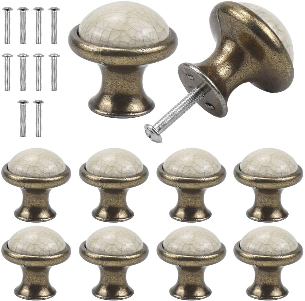 COTBY 12 Pcs Cabinet Knobs Dark Bronze Antique Brass Door Knob with Screws,Round Vintage Drawer Knobs Diameter 30mm Mushroom Shaped Furniture Knobs Wardrobe Handles Kitchen Cupboard Handles(Bronze)