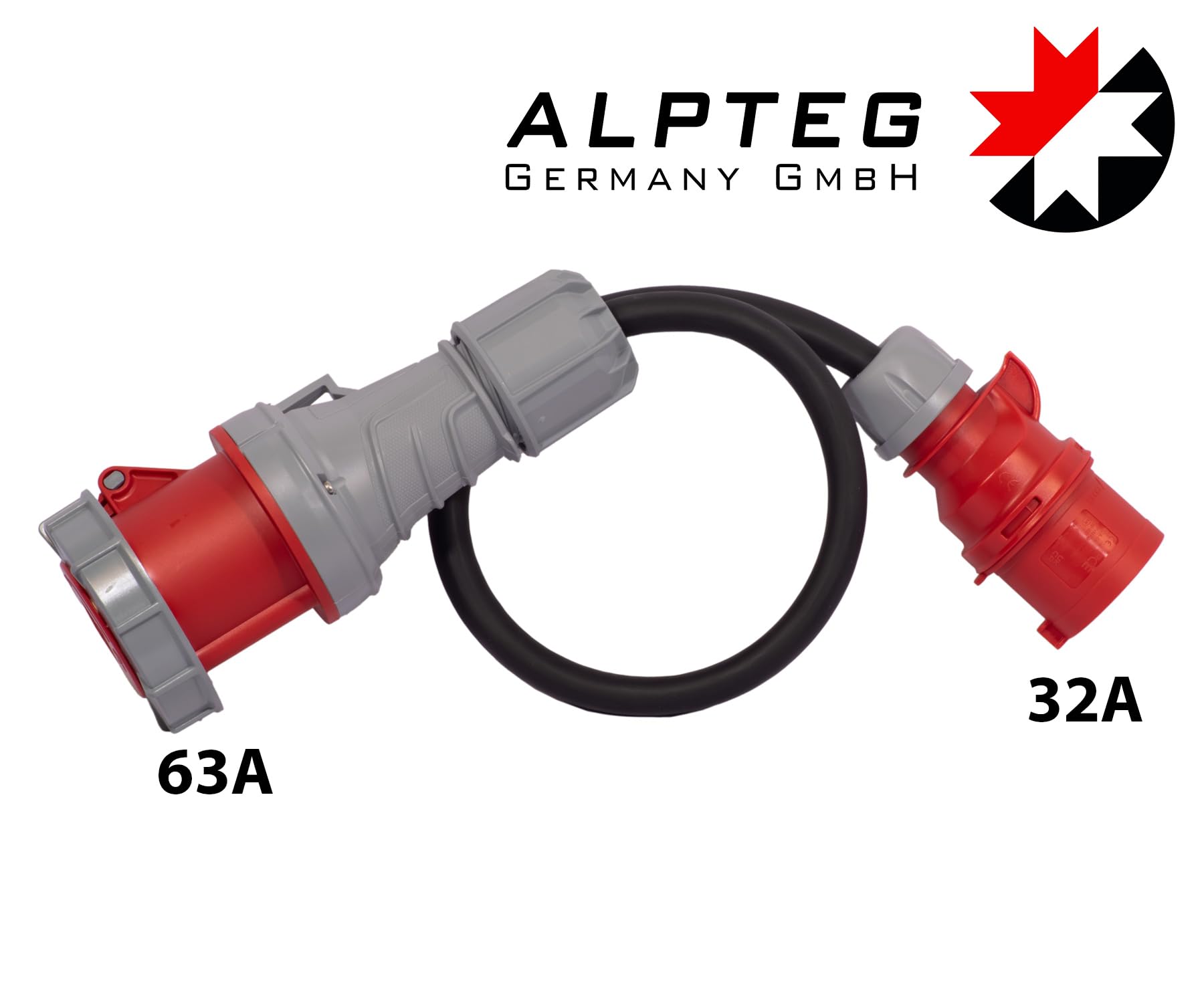 Adapter 5-Pol CEE Stecker 32A auf 5-Pol CEE Kupp. 63A H07RN-F 5G6 | ALPTEG A006 1m