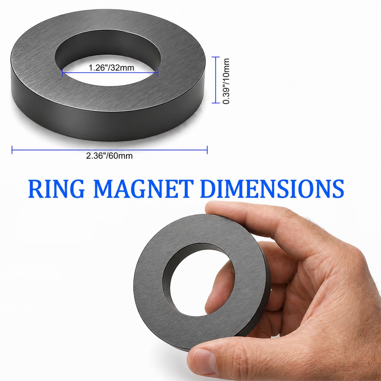 Grade 10 Ferrite Ring Magnets, 60 mm OD x 32 mm ID x 10 mm, 3 Pack — Amazon image 2