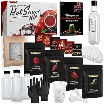 Gourmet Hot Sauce Making Kit Make Up to 16 Bottles, Mild to Extreme Heat Fathers Day Gift for Men, Dad & Spice Lovers DIY Make Your Own Hot Sauce Kit