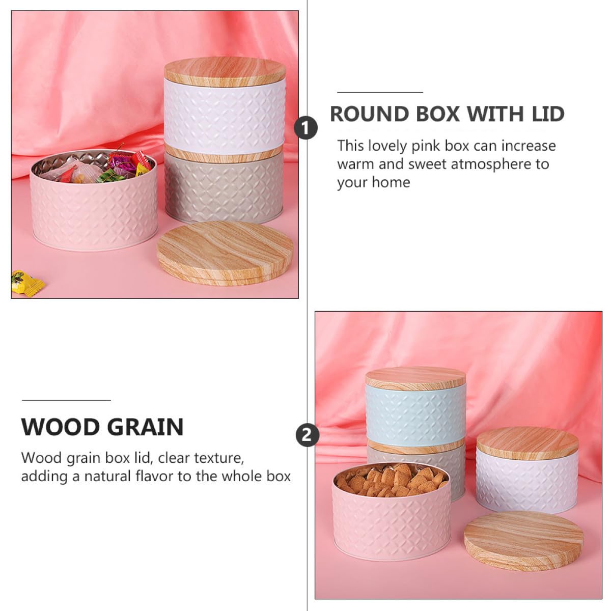 Operitacx 3pezzi Scatola Rotonda Ferro Rosa Per Dessert e Snack Per Contenitore Pratico e Decorativo Per Caramelle Biscotti e Dolci Per Regali e Decorazioni Natalizie