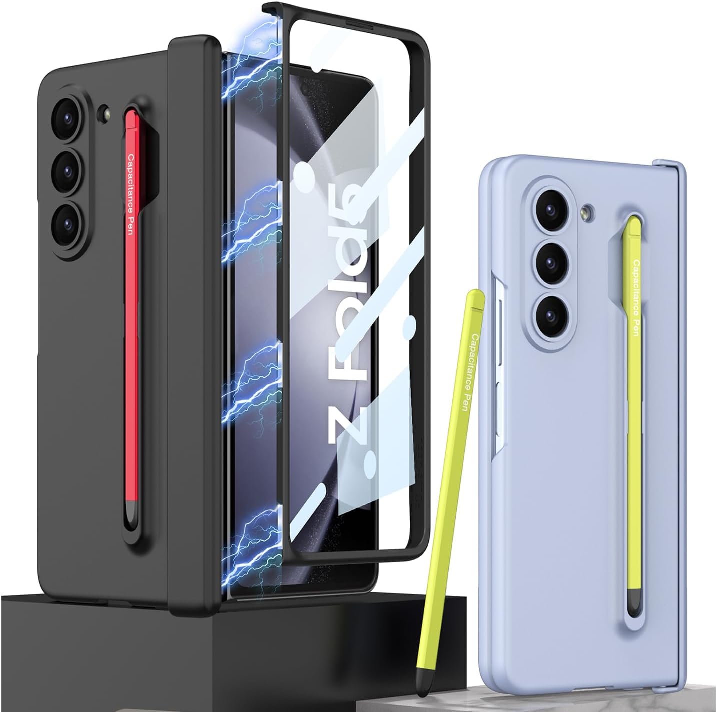 SHIEID Galaxy Z Fold 5 Case with Pen Holder, Magnetic Hinge Protection, Ultra Thin Cover Anti-Drop, Wear-Resistant Galaxy Z Fold 5 Case for Samsung Galaxy Z Fold 5 (S Pen NOT Included), Blue