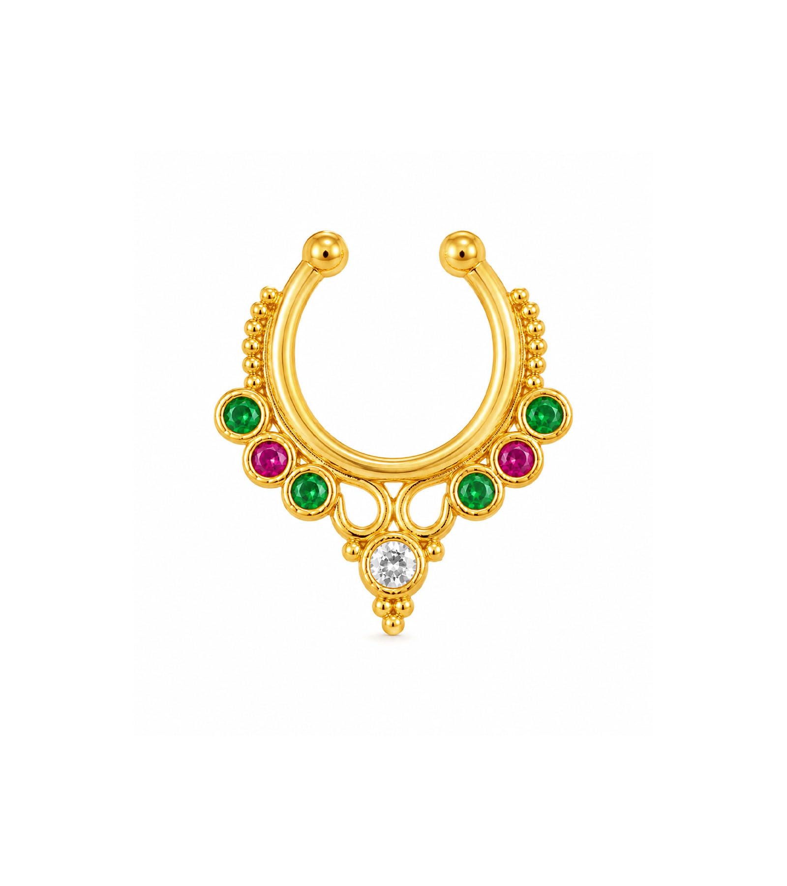 vama FASHIONS 18K Gold Plated Anti Tarnish Studded Multicolor Stone Septum Middle Horseshoe Shape Non Piercing Nose Ring Fake Hoop Clip On Nosepin Pressing Press Type Nosering for Women & Girls-picture-42