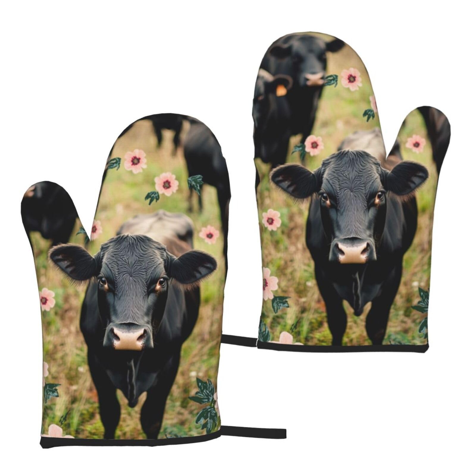 Cattle Farm Sanctuary Printed Oven Mitts Sets 2 PCS Heat Resistant and Non-Slip Glove Potholder for Kitchen Cooking Baking Grilling