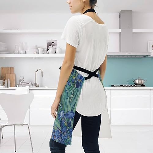 Miniatura 4 de Hokkien Van Gogh Irises - Delantal de cocina para el hogar para mujeres y hombres con bolsillos, delantal ajustable unisex perfecto para barbacoa