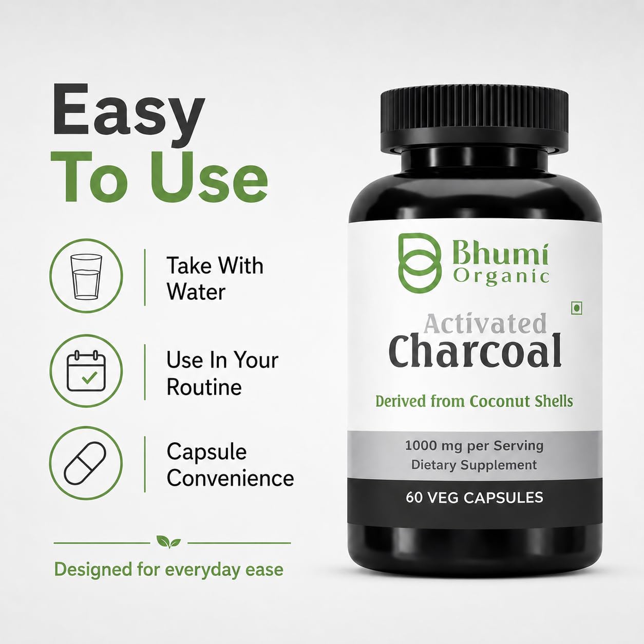 Bhumi Organic Activated Charcoal 500 mg Capsules, 60 Count 2