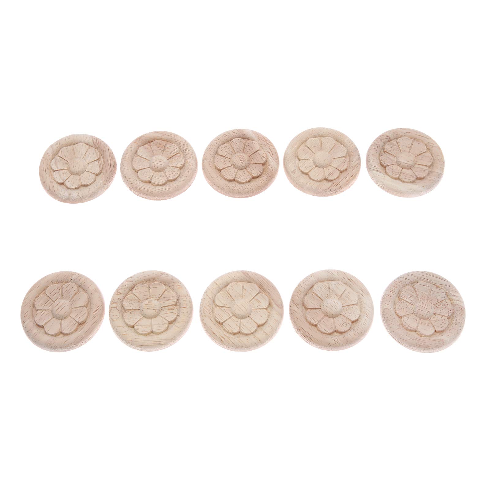 MUXSAM10-Pack Wood Carved Central Onlay Flower Round Applique Decals for Cabinet Door Cupboard Furniture Decoration(6cm/2.36")