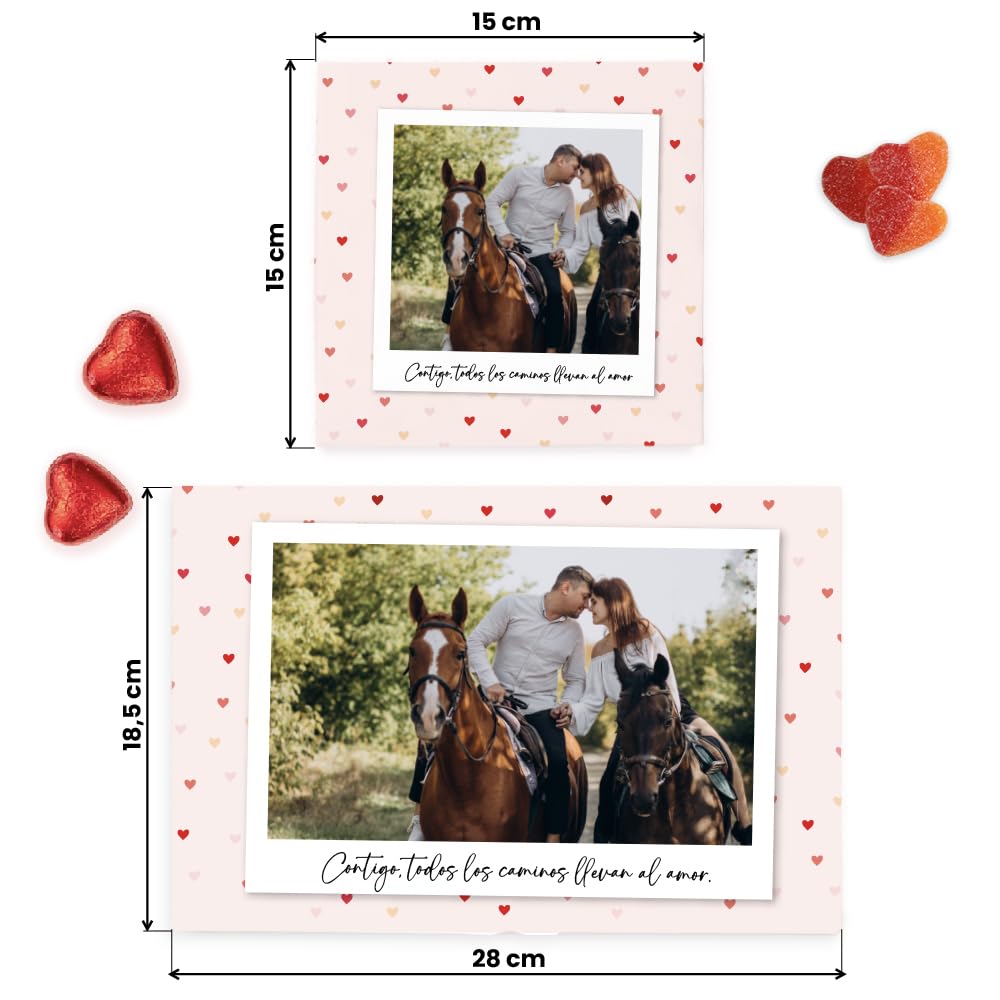 Transparent Gift Caja de Dulces Personalizada con Foto y Texto Polaroid Corazones. Cajas de Bombones y Chuches Personalizadas. Regalos Originales San Valentín. Regalos para Novio. Regalo para Parejas