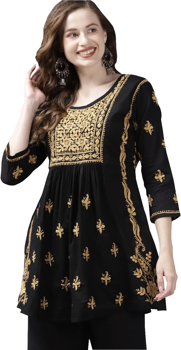 Ada Indian Hand Embroidered Chikankari Women's Ethnic Cotton Top Tunic Shirt Kurti A911173