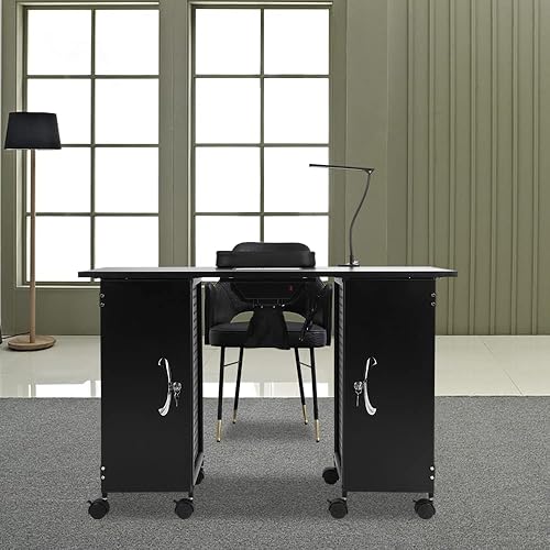 Miniatura 2 de OmySalon Mesa de manicura para uñas con ventilación eléctrica de corriente descendente, marco de hierro, estación de trabajo de spa de belleza con