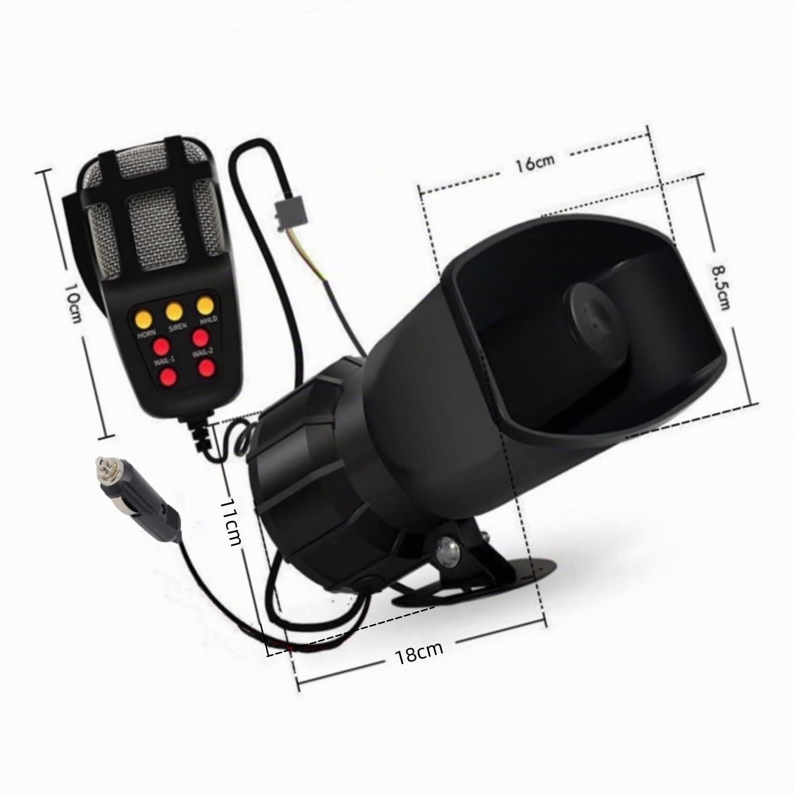 Bocina de coche Encendedor de cigarrillos conectado al automóvil Bocina de alarma Sirena de coche con micrófono Sistema de altavoces PA 7 tonos Car Horn para 12V barco camion etc