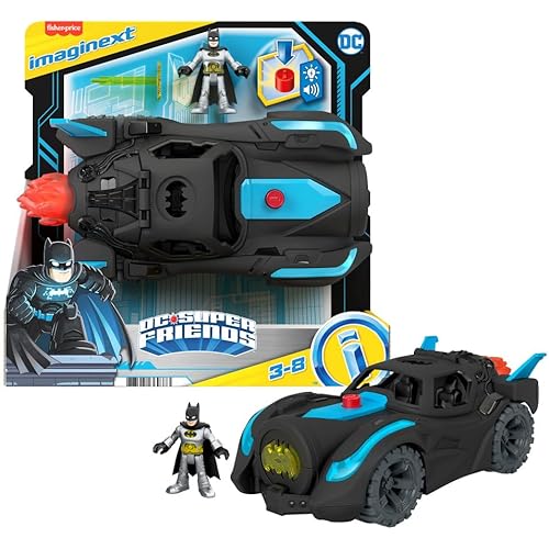 Fisher-Price Imaginext DC Super Friends Batman Toys, Lights & Sounds Batmobile with Batman Figure for Preschool Pretend Play Ages 3-8 Years