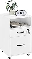 Vista 11 de Yaheetech Archivador vertical debajo del escritorio con 2 cajones y compartimento abierto, soporte de impresora con ruedas bloqueables para carpetas