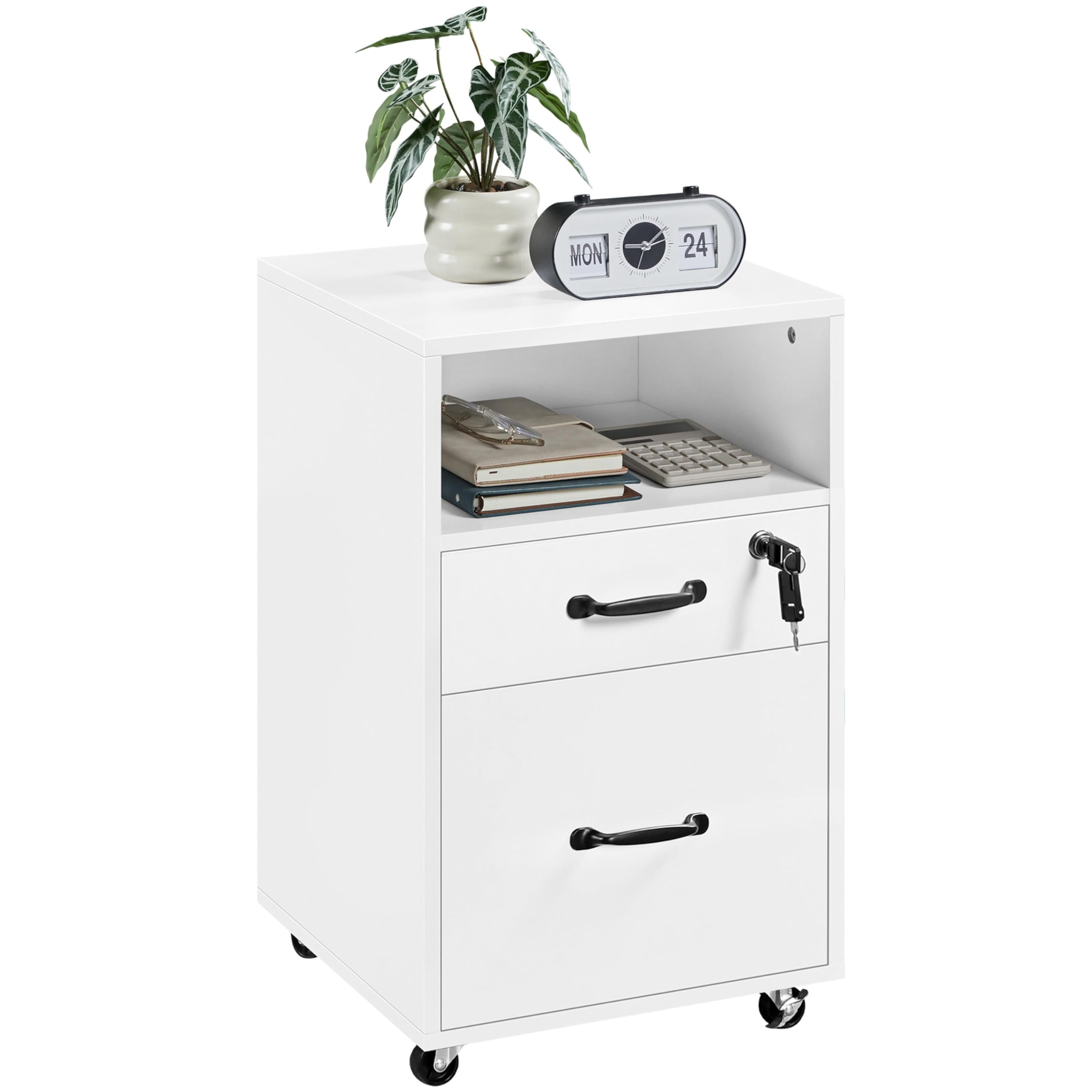 Yaheetech File Cabinet Vertical File Cabinets Mobile Letter Size File Storage Organizer Small Filing Cabinet Printer Stand for Home and Office White