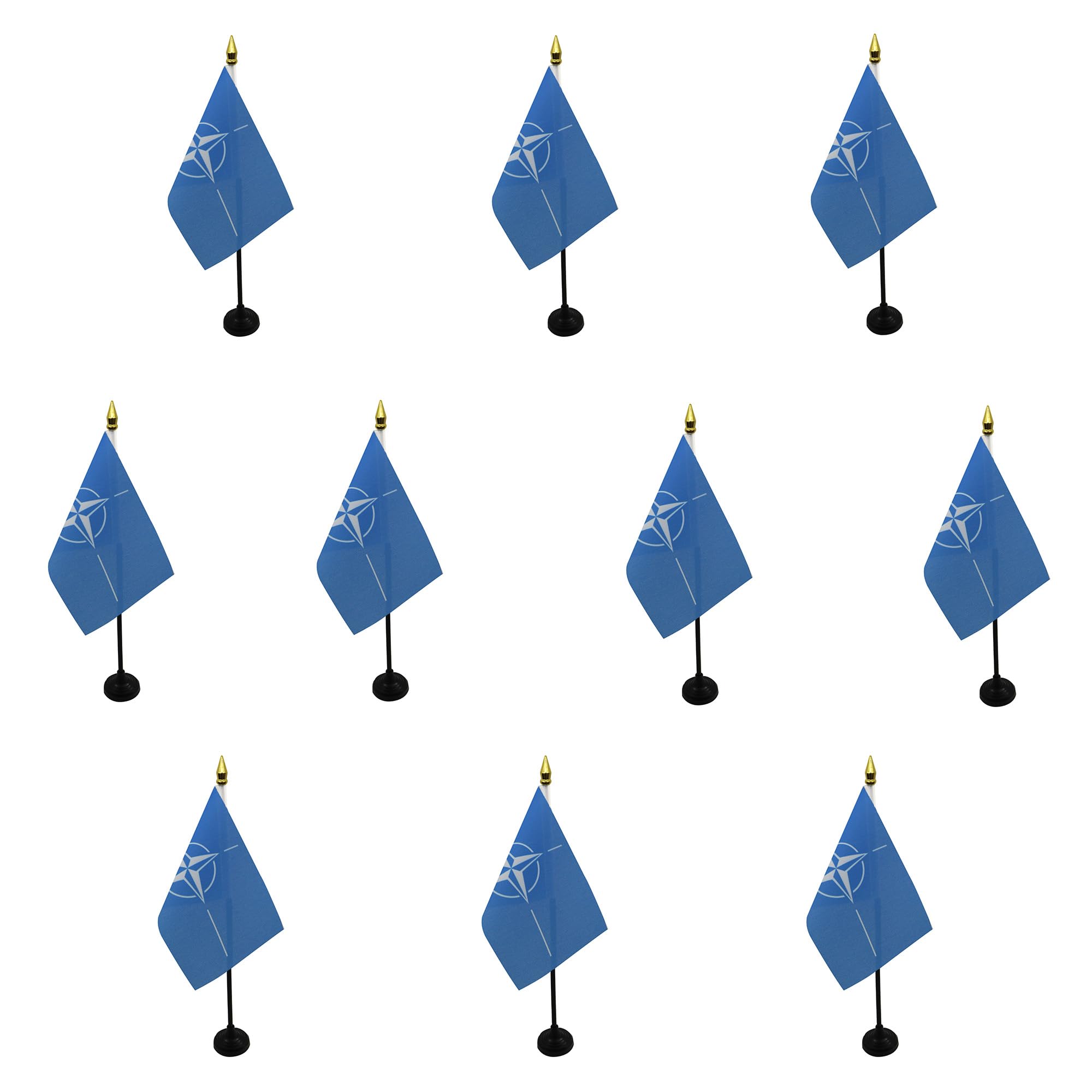 AZ FLAG - Set of 10 NATO Table Flag 4'' x 6'' - 10 Small North Atlantic Treaty Organization Mini Desk Flags 100% Polyester 15 x 10 cm - Office Flag with 10'' Pole - Golden Spear