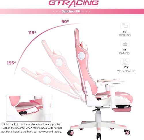 Miniatura 65 de Silla para videojuegos GTRACING con reposapiés y altavoces Bluetooth, silla de escritorio de oficina robusta, GT890MF en color rojo Rojo