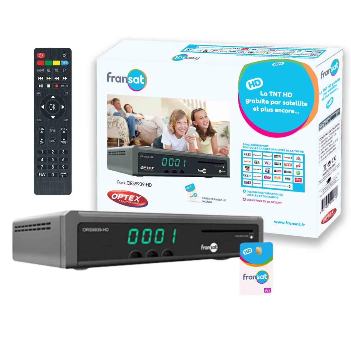 OPTEX Décodeur TV Satellite HD enregistreur USB + Carte Fransat PC7 (Satellite Eutelsat)