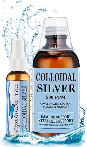 Optimum You - Líquido de plata coloidal extra fuerte 500 PPM (8 onzas) con botella de pulverización, apoyo inmunológico y células madre Cuidado de