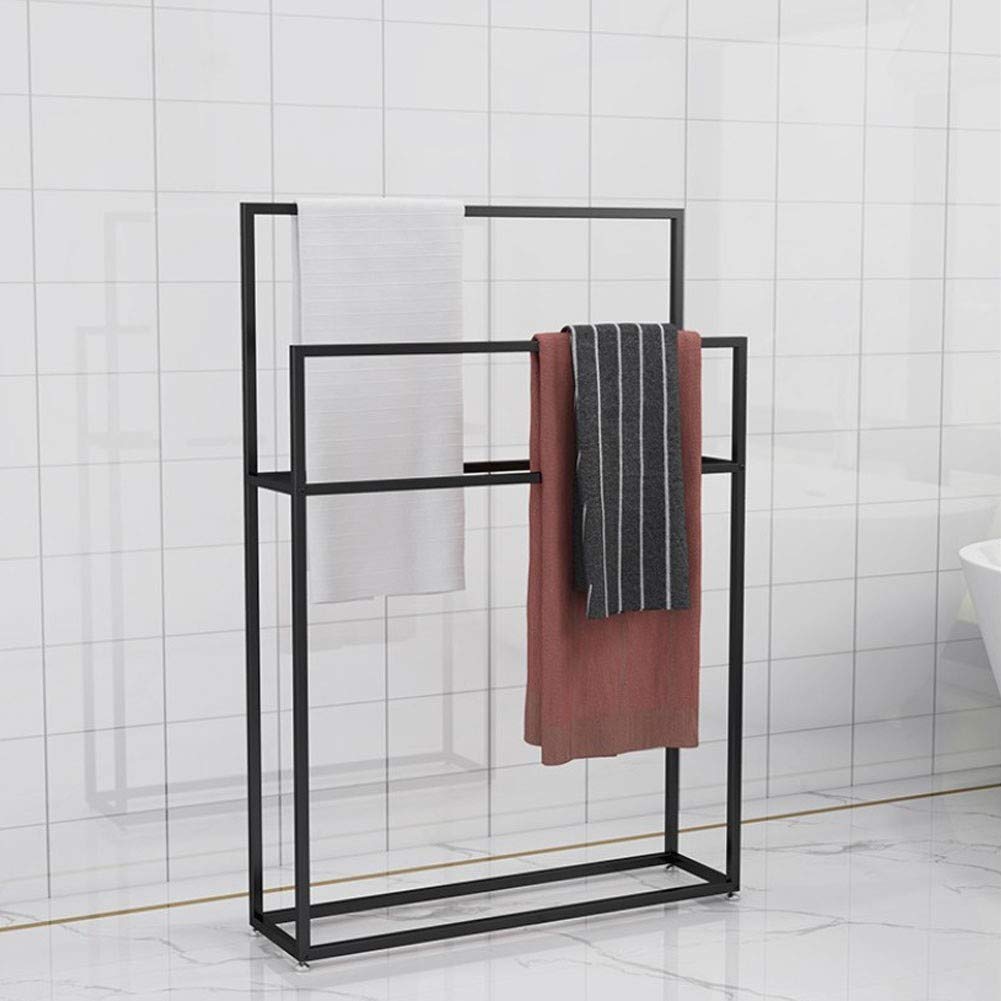 Moderno toallero de pie – Soporte para toallas de baño de 2 rieles, soporte de metal resistente al óxido, fácil montaje, diseño negro Slish para baño