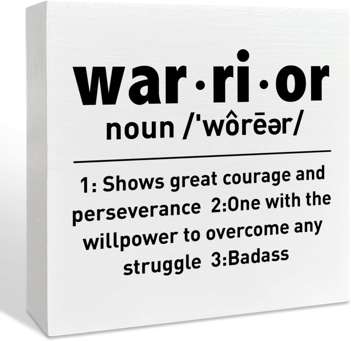 Warrior Definition Box Sign 7x7 Inch Wooden Desk Decor
