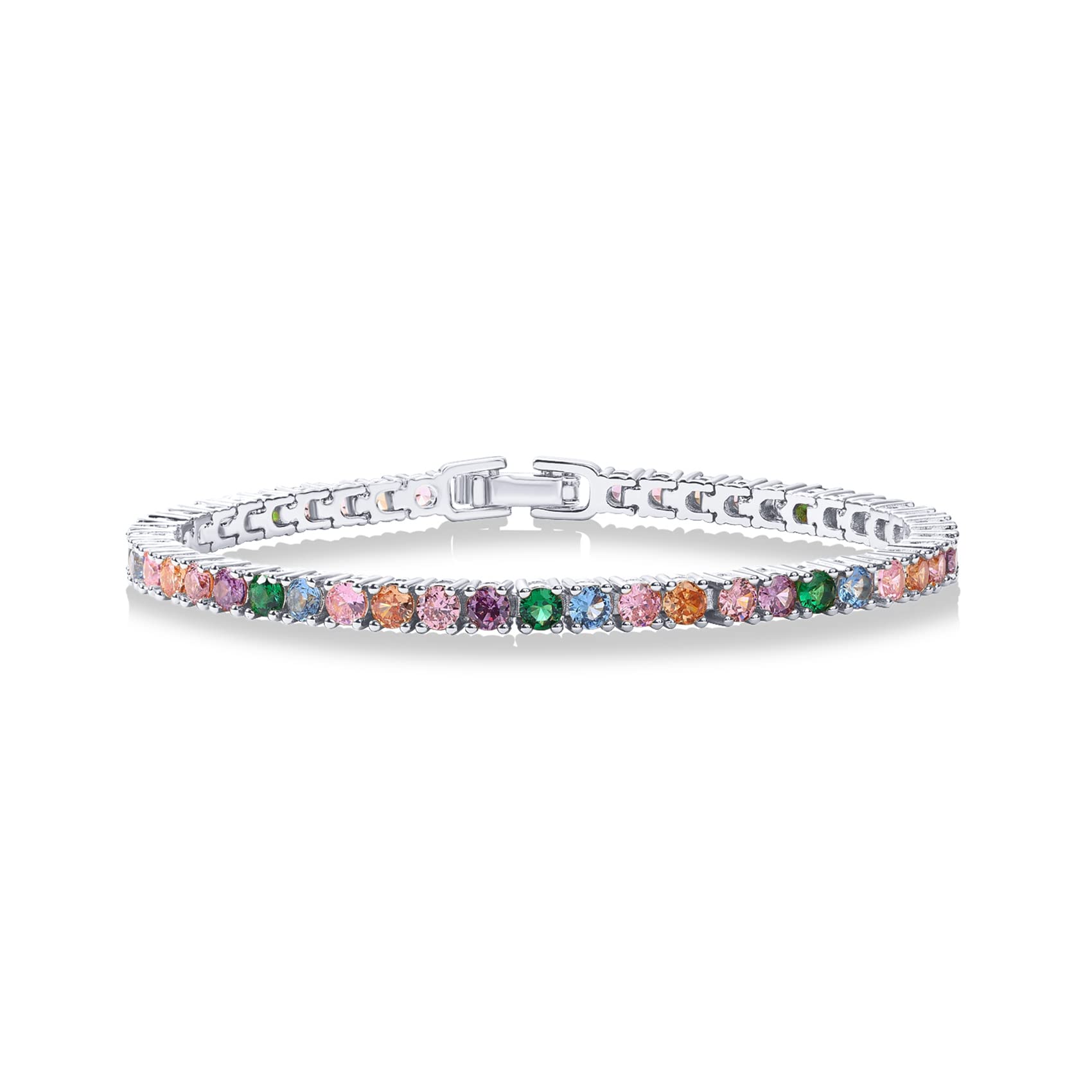 PAVOI 14K Gold Plated 3mm Multi Colored CZ Tennis Bracelet | Vibrant Cubic Zirconia Bracelet for Women | Size 6.5-7.5 Inch