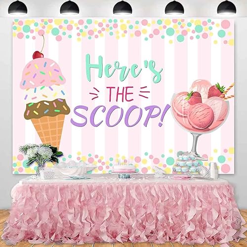 Miniatura 4 de Sensfun Here e's The Scoop - Fondo de verano para niñas, helado, cumpleaños, baby shower, decoración de banderines de rayas rosadas, lunares