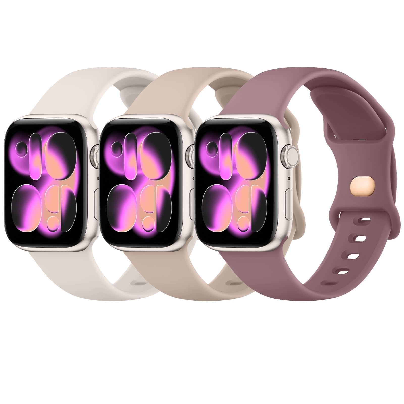 3 Pack Bands Compatible with Apple Watch Band 38mm 42mm 40mm 44mm 41mm 45mm 46mm 49mm Women Men, Soft Silicone Replacement Sport Straps for iWatch Series 12 11 10 9 8 7 6 5 4 3 2 1 Ultra SE