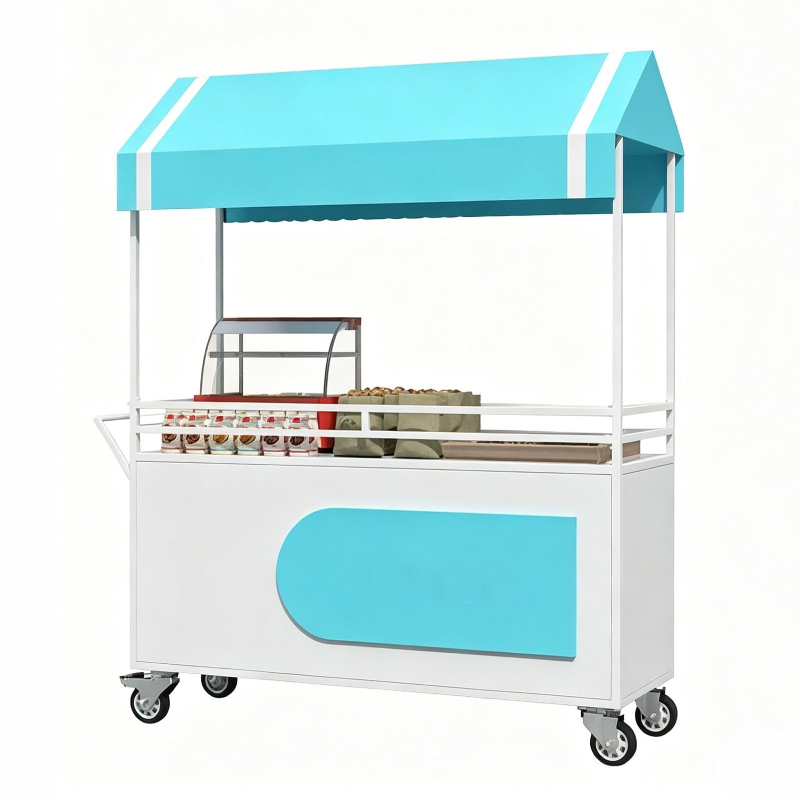 Vendor Cart with Canopy and Wheel, Farmers Market Display, for Outdoor Display and Event Sales(Blue,120cm/47in)