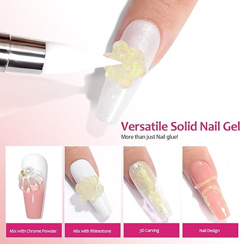 Miniatura 3 de Gel de uñas 3D 5 en 1, manos antiadherentes, 0.71 onzas de gel transparente para tallar, moldear y pintar diseños de arte de uñas, pegamento de