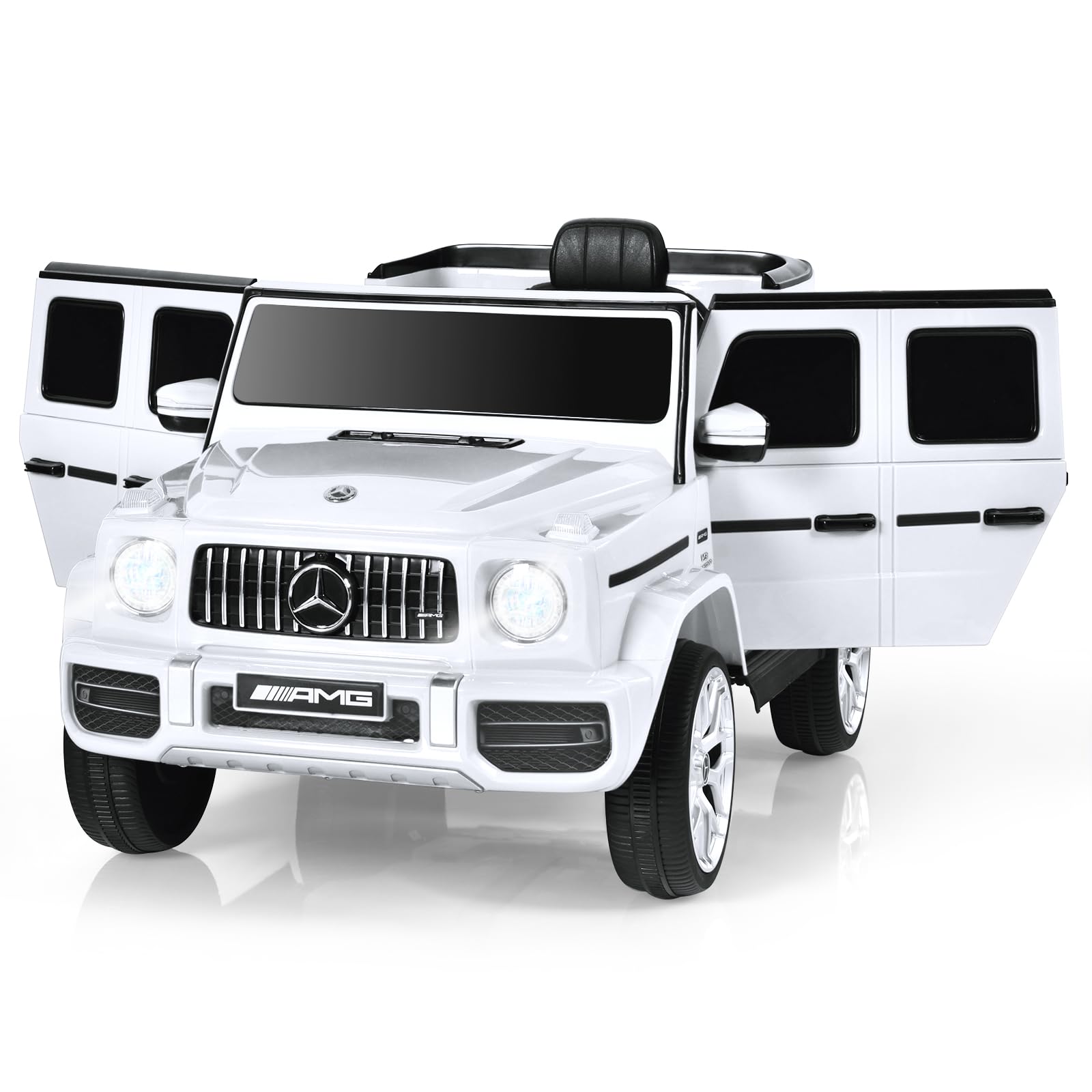 DREAMADE 12V Mercedes-Benz Elektroauto mit Fernbedienung & Sicherheitsgurt für Kinder ab 3 Jahren - LED-Lichter, Musik, USB, Hupe (Weiß)
