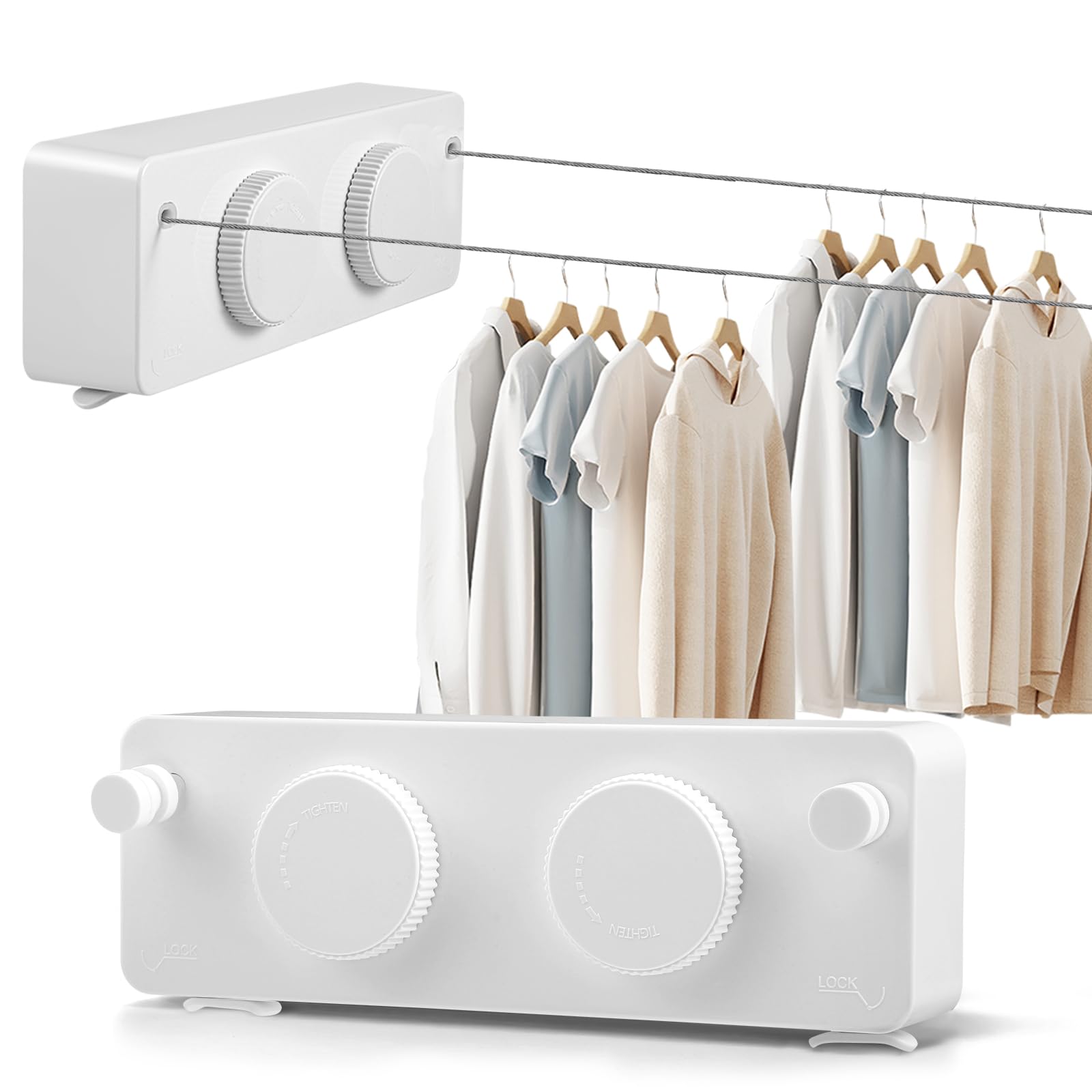 Stendibiancheria retrattile da parete, doppio cavo in acciaio inox 2 x 4,2 m, Filo Stendibiancheria Retrattile da parete, capacità di carico 20 kg, regolabile per bagno, balcone e lavanderia(White)