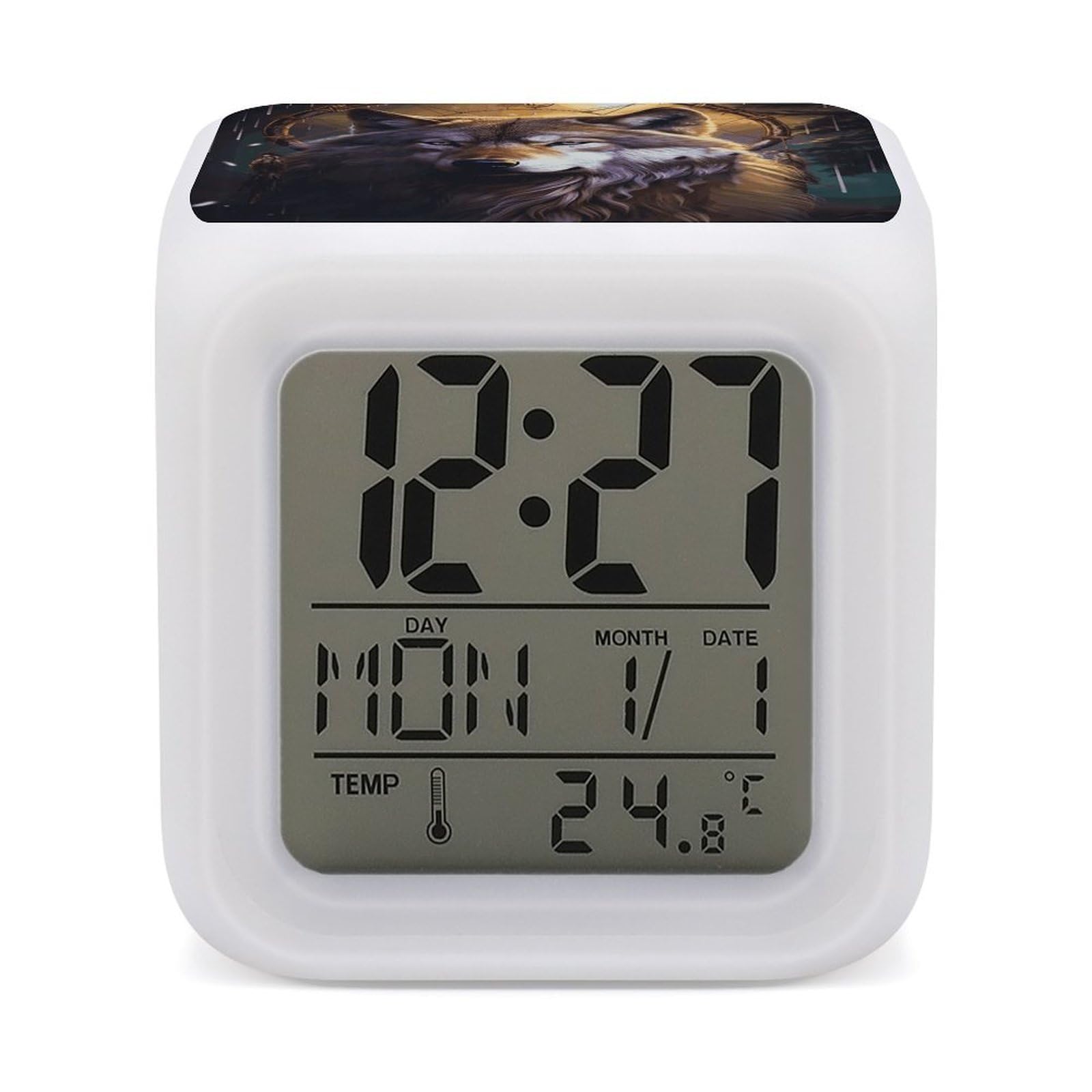 VstaDank Wolves and Dream Catchers Alarm Clock with 7 Color Changing Night Light Date Temp Display Wake Clocks LED Display Digital Clock Electric Desk Clocks for Living Office Bedroom Decor