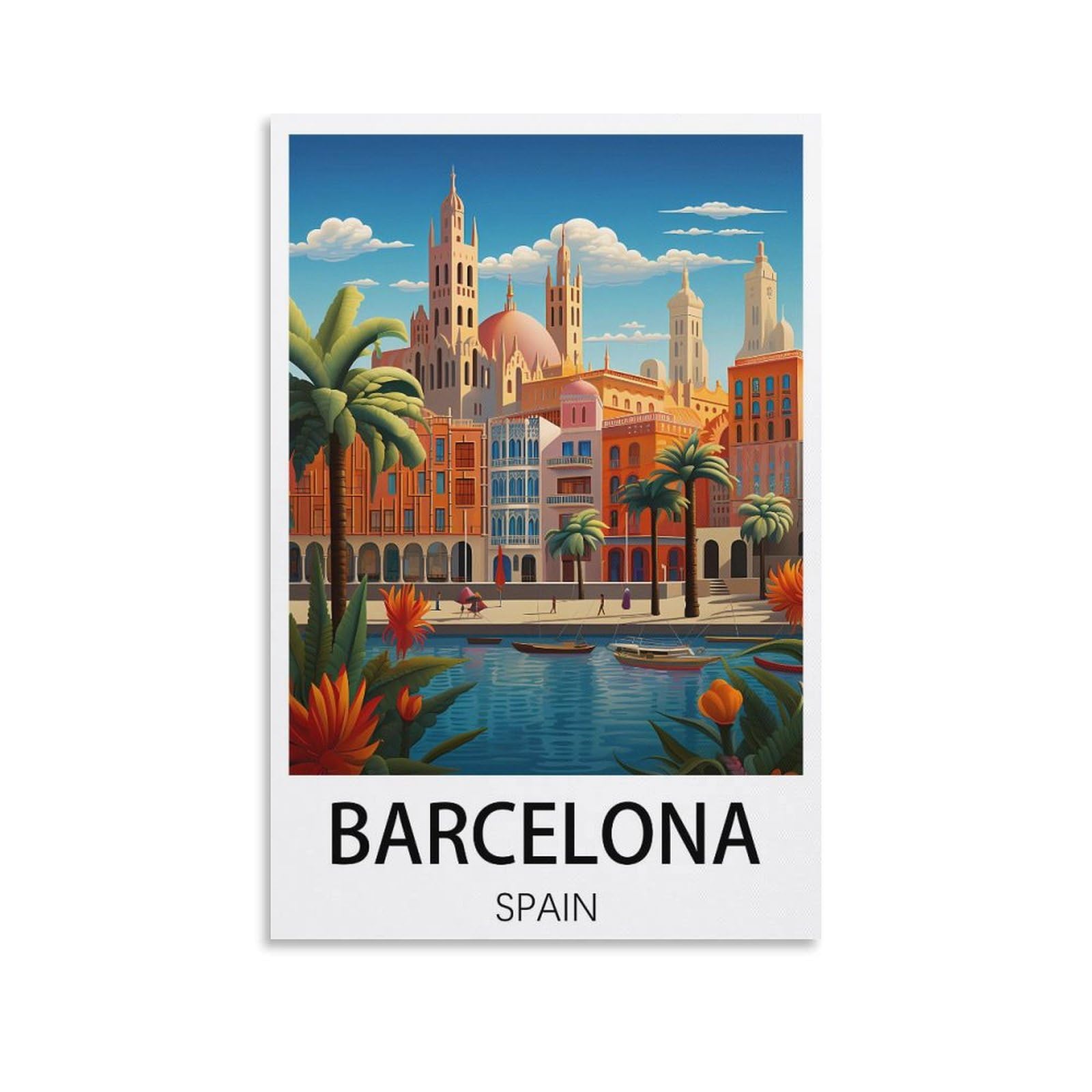 LOSNABO Barcelona Spain Vintage Travel Posters 16x24inch(40x60cm) Canvas Wall Poster And Art Picture Print Modern Home Bedroom Decor
