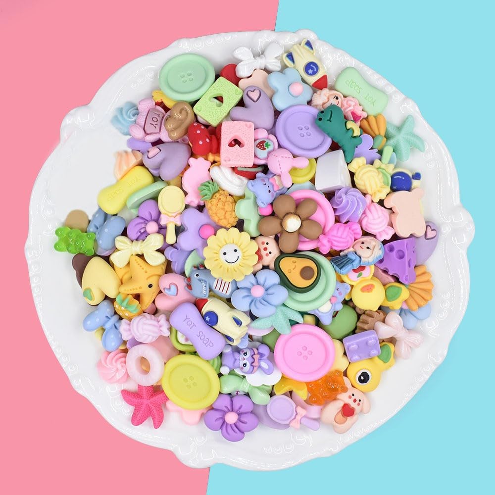 Yuhgfd A1 Series 100/200Pcs Cute Resin Flatback Slime Charms For Diy Craft Making, Candy Fruit Cake Charms, Scrapbooking Beads, Kids' Crafts