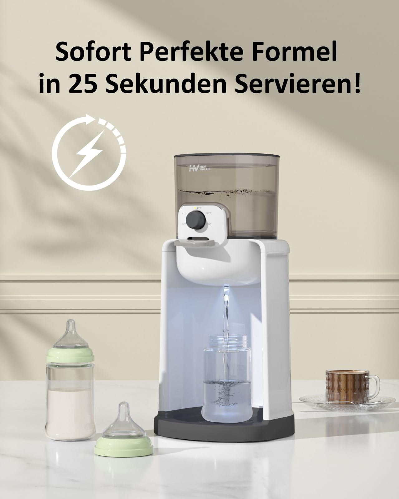 Scaldabiberon per neonati, scaldacollo istantaneo, distributore di acqua per la produzione istantanea di bottiglie di formula, 4 temperature 72H, termostato intelligente, dispenser di acqua calda