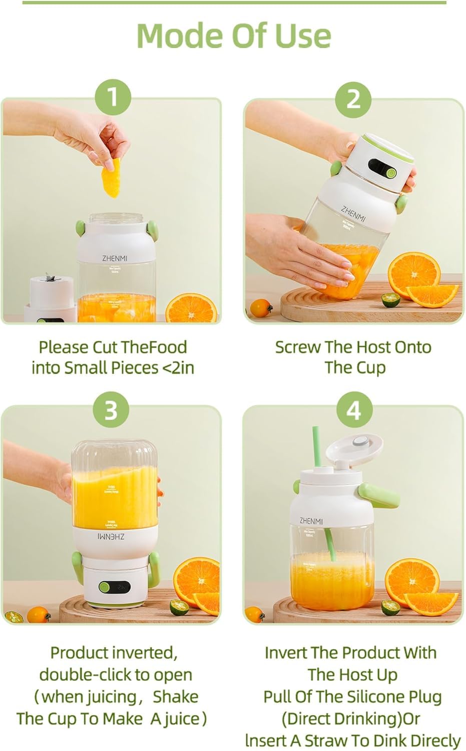 Centrifugeuse Portable pour Jus de Fruits et Légumes, Moulinette Personnelle pour Smoothies et Milkshakes, Mixeur à Boire Rechargeable, Couvercle Étanche avec Bec Verseur, Charge par USB-C pour Voyage