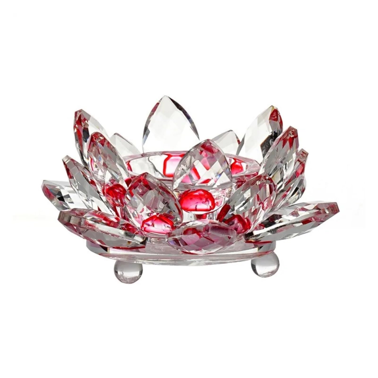 Lotus Candle Holder Crystal Clear Figurines Tealight Candlestick Home Ornament Glass Everlasting Lamp Base Party Decor(Color3)
