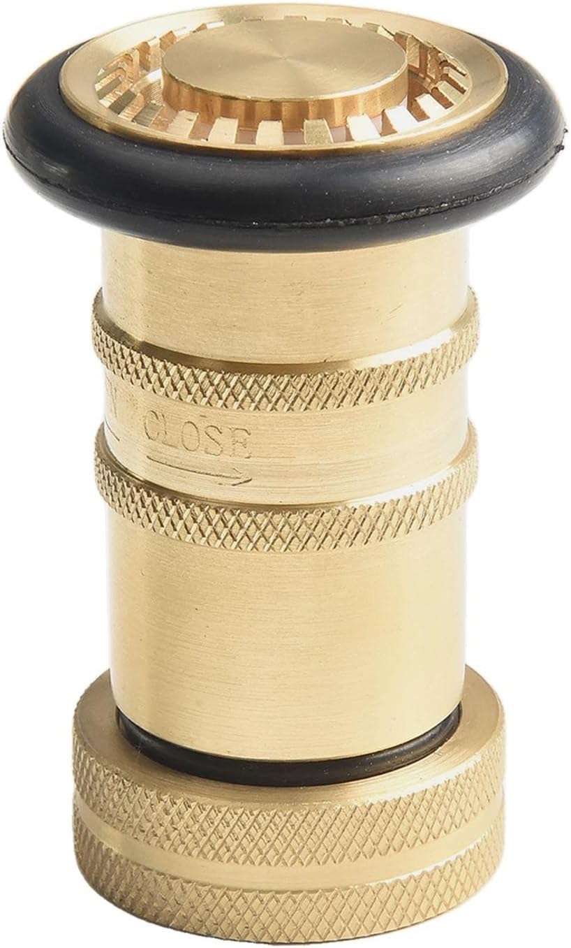 Brass Fire Hose Nozzle Spray with 1" NH/NST Thread, Heavy-Duty Ergonomic Design for Firefighting, Gardening & Car Washing