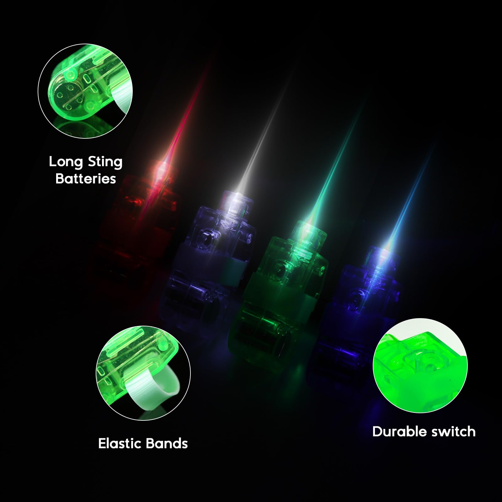 100 PCS Led Finger Lights, Finger Flashlights in 4 Vibrant Colors, Bright Ring Light - Image 2