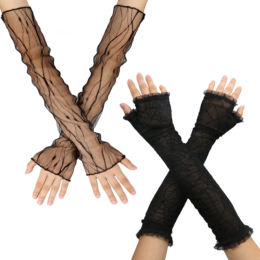 Ypser Women's Long Fishnet Mesh Gloves Nylon Lace Fingerless with Finger Loop — image 1