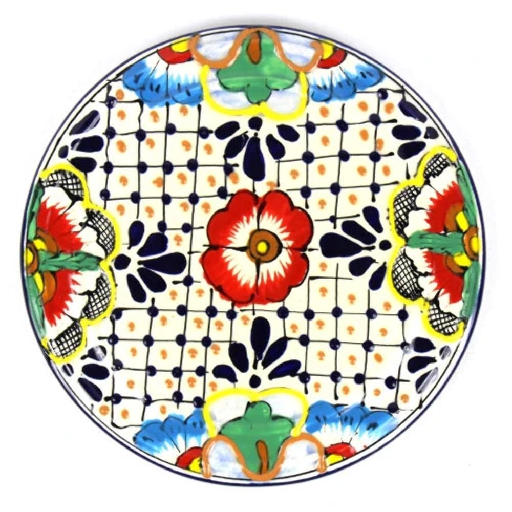encantada MC281D 8 in. Handmade Pottery Trivet or Wall Hanging, Dots & Flowers