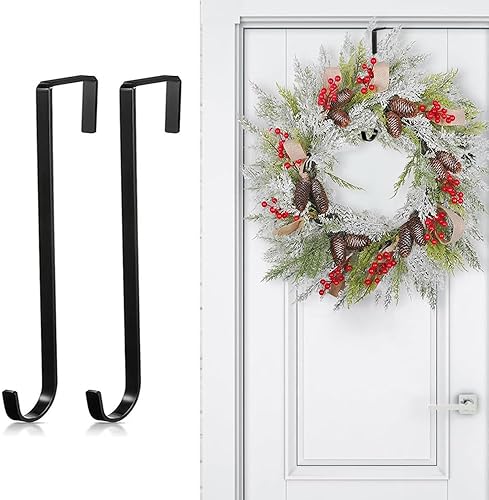 JEISLWYA Colgadores de corona para colgar en la puerta delantera, ganchos de Navidad para colgar sobre la puerta, decorativos para exteriores (2