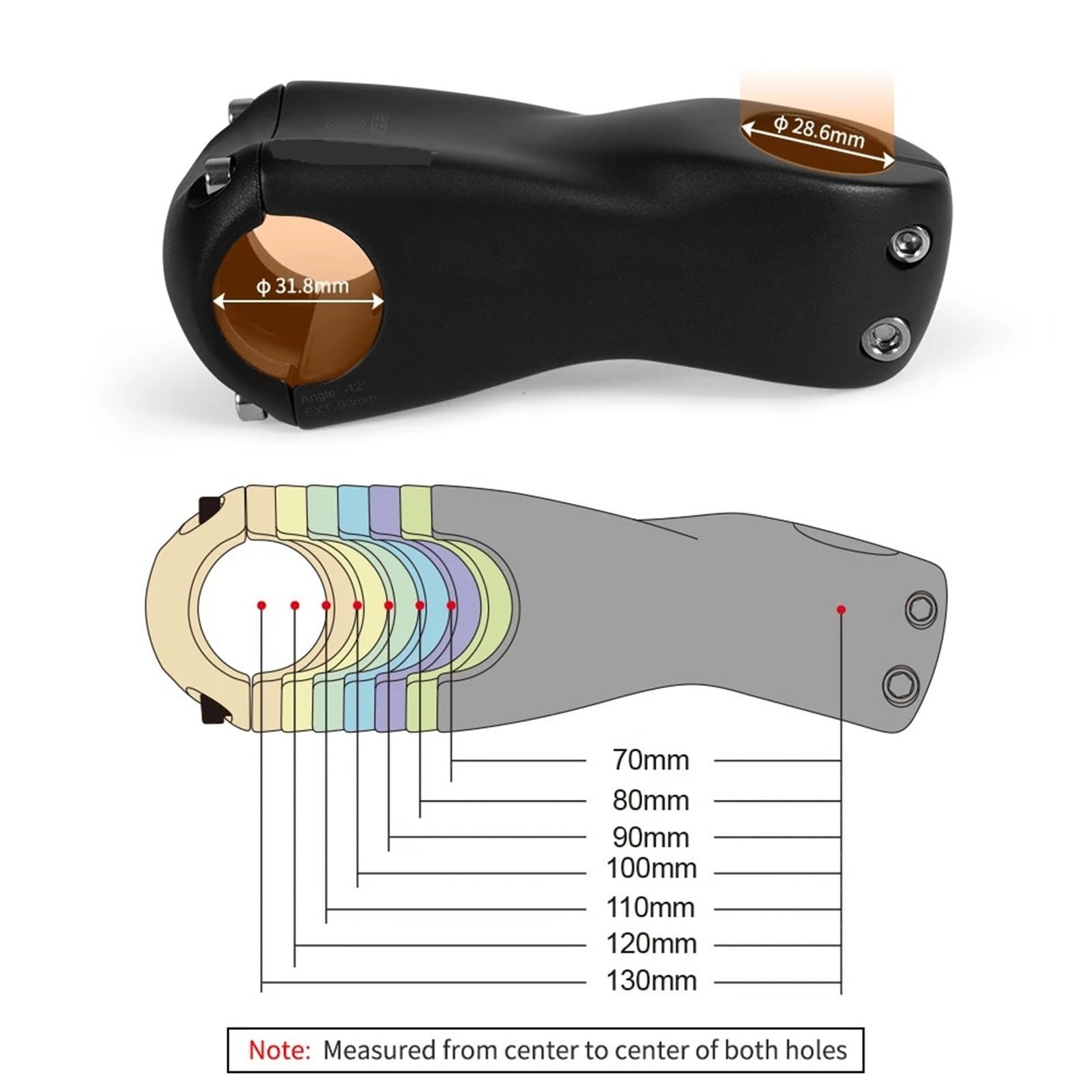 Genérico Potencia De Carbono Negro Mate 12 Grados 31,8 Mm 100 Mm-130 Mm For Bicicletas De Montaña