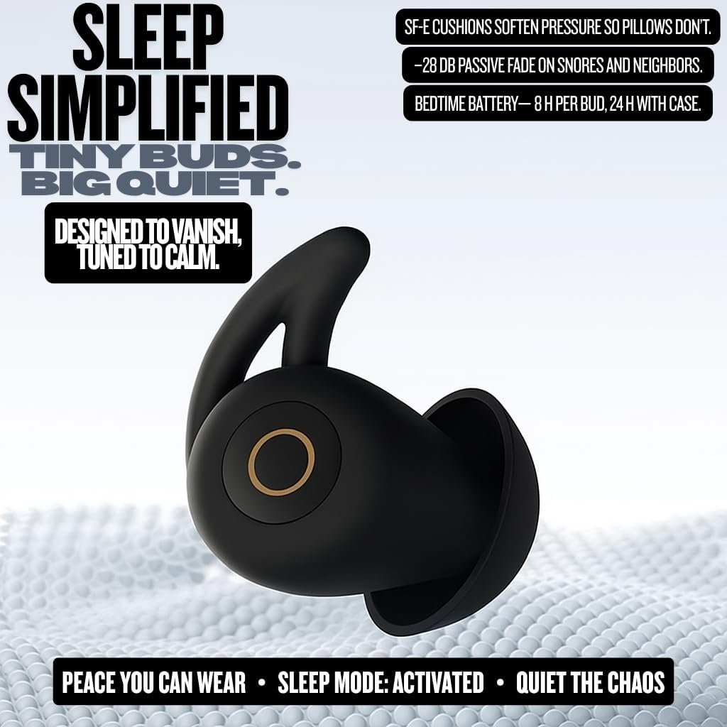 Sleep Earbuds, Ultra-Thin Invisible Headphones for Side Sleepers, 8-Hour Battery(24h w/ Case)No Buttons, No Lights, No Alerts, Noise Blocking Wireless Bluetooth 5.3, Gift for Him & Her, Mom & Dad