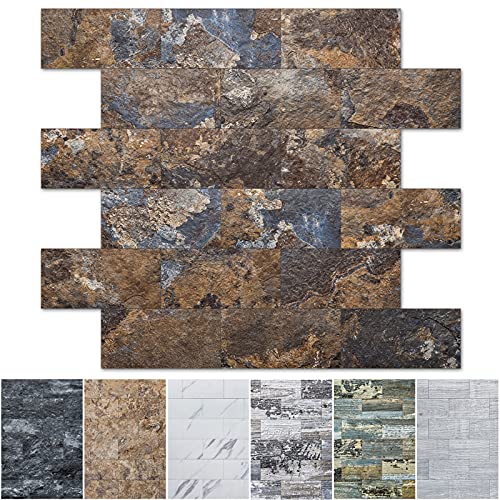 Art3d 10-Sheet Peel & Stick PVC Backsplash Tile Rust Slate