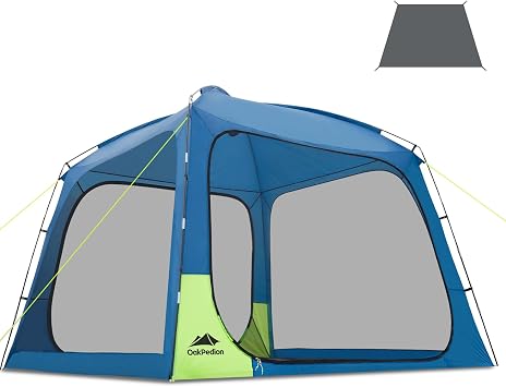 10 X 10ft Screen House Room for Camping, Screened Mesh Net Wall Canopy Tent, UPF 50+ Screen Tent with Floor for Patios Outdoor Camping Activities, Blue & Green