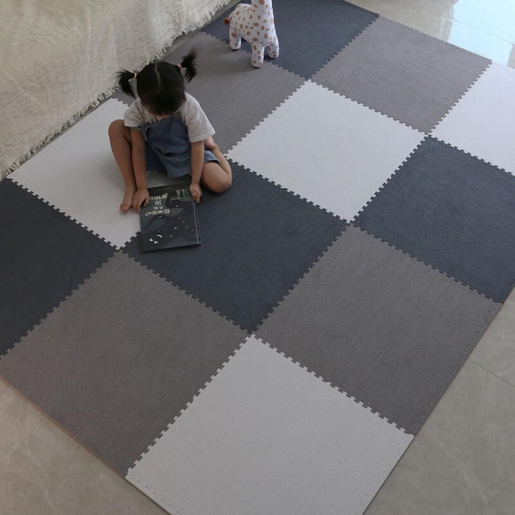Living Room Large Tiled Puzzle Play Game Mats with Border, 24 X 24 X 0.4 Inch 3 Colors EVA Foam Crawling Mats for Children Kids Room Home Parlor Bedroom(Gray,16PCS)