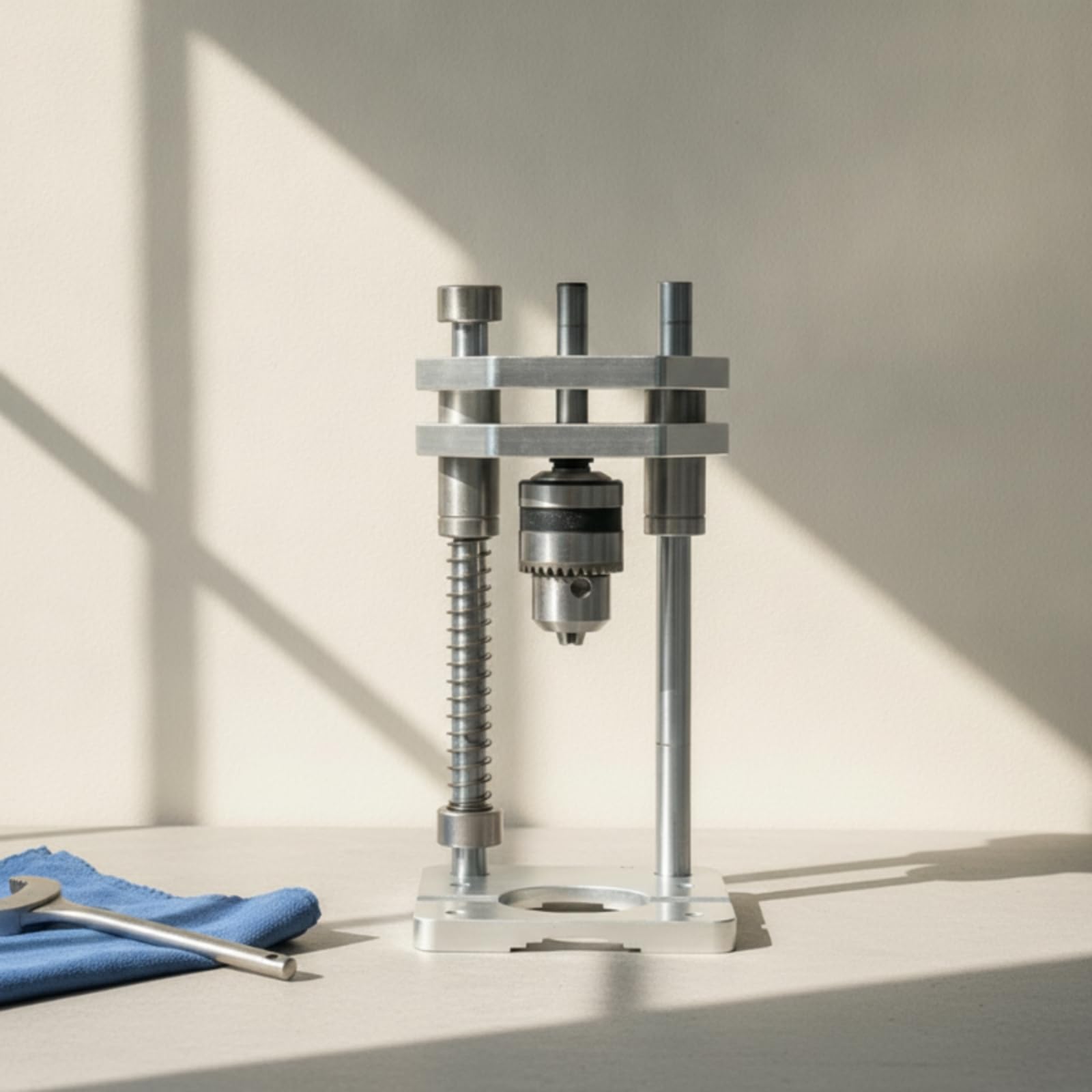 Supporto Trapano Stand Guida Trapano Colonna Supporto Perforazione Morsa in Metallo Solido con Base in Lega di Alluminio E Doppia Colonna 12mm per