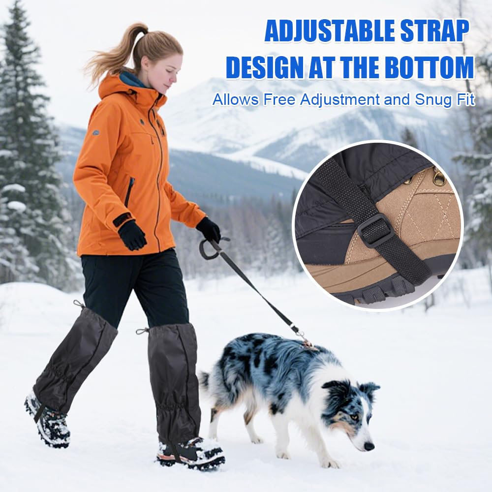 Guetres de Randonnée Homme Femme,Guetre Chasse Imperméable,Guêtres D'extérieur de Montagne Réglables,Guetre Jambe de Protection avec Fermeture et Sangles Réglables pour Escalade, Ski - Noir
